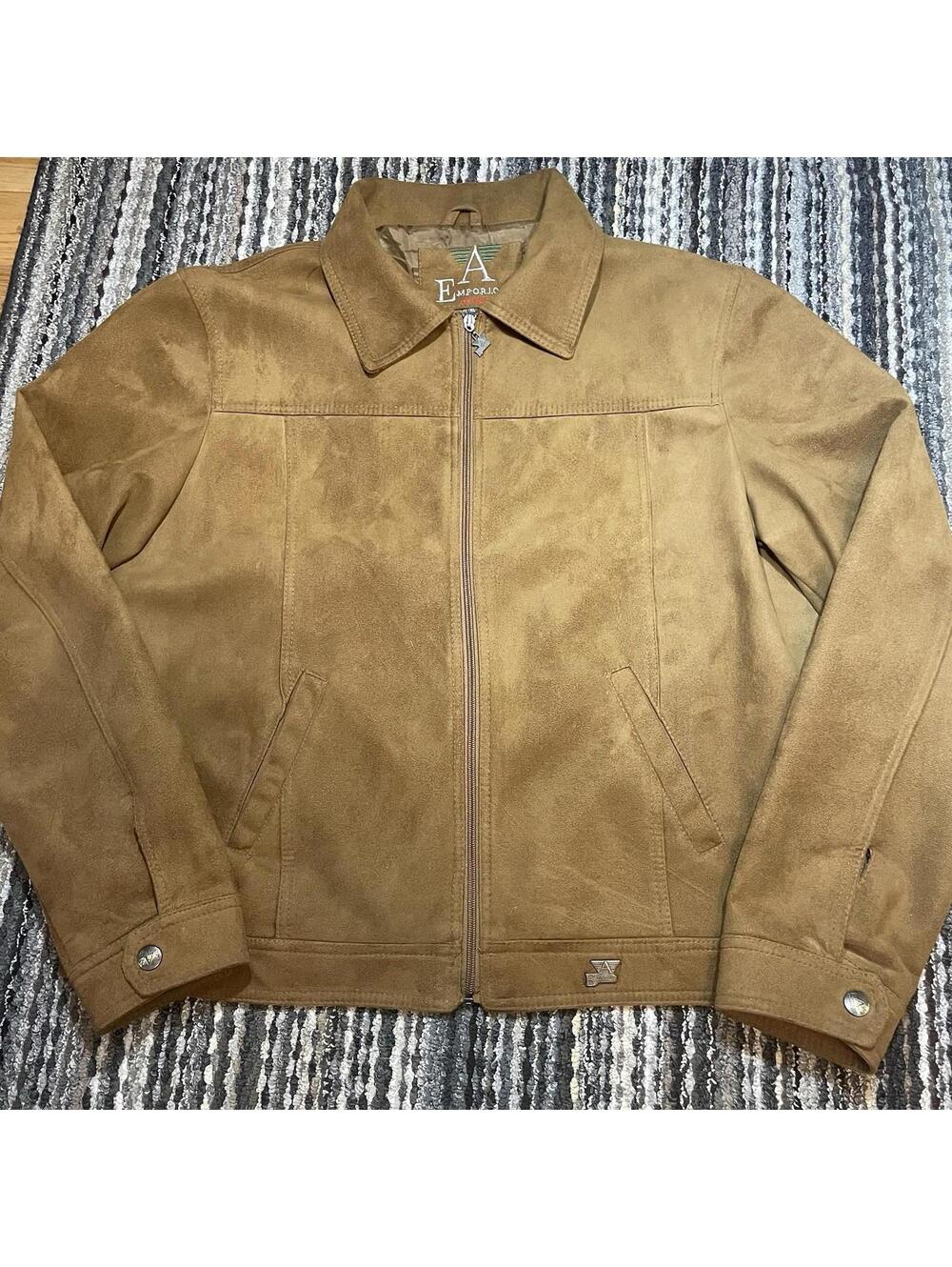 Authentic Emporio Collezione Tan Suede Leather Jacket Size XL Made In Italy